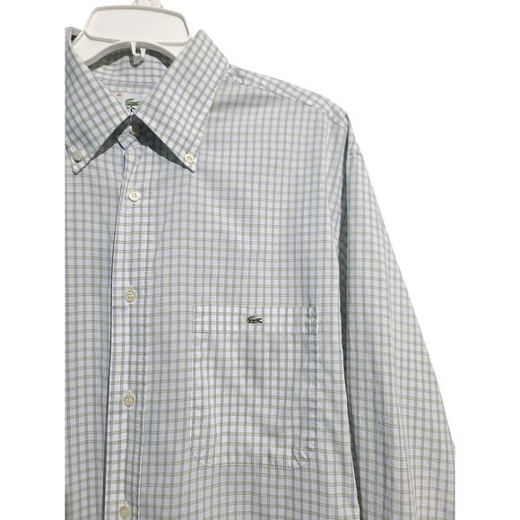 Lacoste Checkered Button Shirt Purple Green White Size XL - Picture 3 of 4